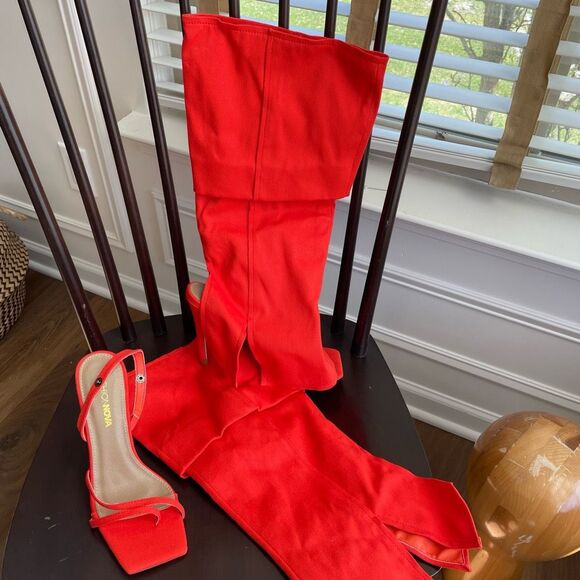 NWOT Fashion Nova Hoedown Made For Me Heeled Sandals Orange $45 6.5 - Picture 3 of 6